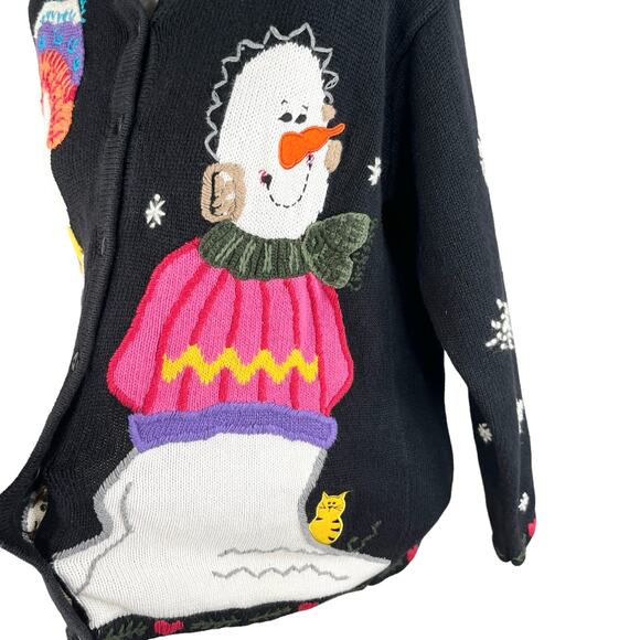 Quacker Factory Snowman Sweater M Button Down Embroidered - Picture 8 of 13